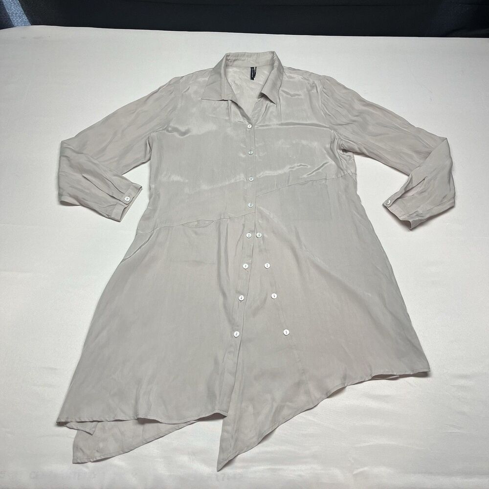Stella Carakasi Button Tunic Dress Natural Lux Silk Like - Picture 2 of 9